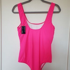 Pink One Piece Swimsuit Bodysuit Women size M Valentines Day Vacation Barbie